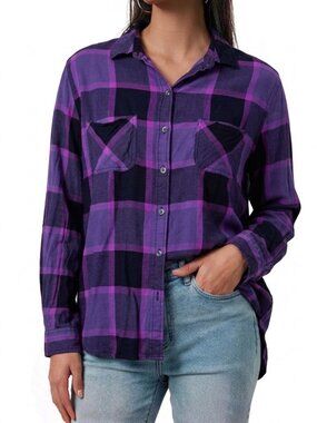 Rock & Republic Purple & Black Plaid Button-Down Shirt Size XL